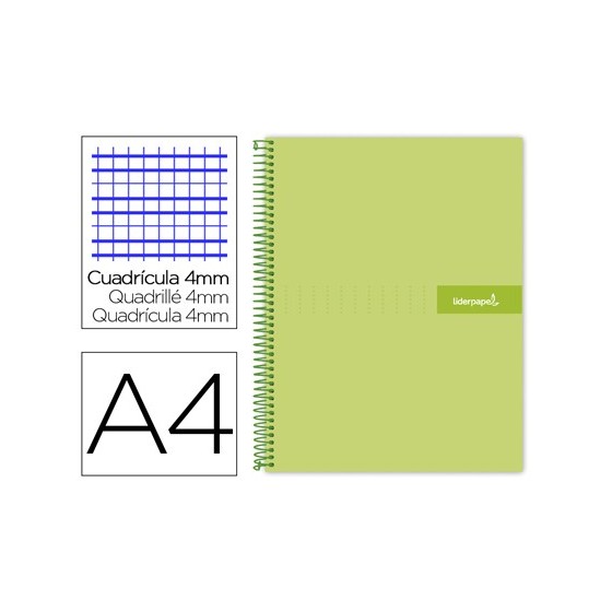 Cuaderno espiral liderpapel a4 crafty tapa forrada 80h 90 gr cuadro 4mm con margen color verde