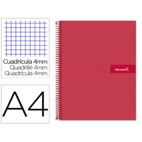 Cuaderno espiral liderpapel a4 crafty tapa forrada 80h 90 gr cuadro 4mm con margen color roja