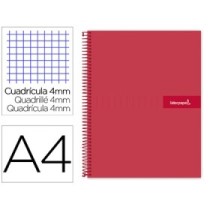 Cuaderno espiral liderpapel a4 crafty tapa forrada 80h 90 gr cuadro 4mm con margen color roja