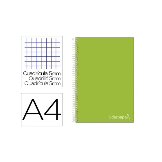 Cuaderno espiral liderpapel a4 micro jolly tapa forrada 140h 75 gr cuadro 5mm 5 bandas 4 taladros color verde