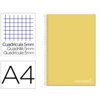 Cuaderno espiral liderpapel a4 micro jolly tapa forrada 140h 75 gr cuadro 5mm 5 bandas4 taladros color amarillo