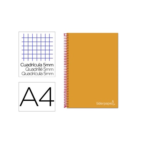 Cuaderno espiral liderpapel a4 micro jolly tapa forrada 140h 75 gr cuadro 5mm 5 bandas4 taladros color naranja