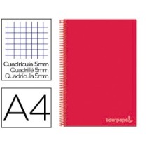 Cuaderno espiral liderpapel a4 micro jolly tapa forrada 140h 75 gr cuadro 5mm 5 bandas 4 taladros color rojo