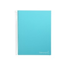 Cuaderno espiral liderpapel a4 micro jolly tapa forrada 140h 75 gr cuadro 5mm 5 bandas4 taladros color celeste