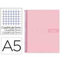 Cuaderno espiral liderpapel a5 micro crafty tapa forrada 120h 90 gr cuadro 5mm 5 bandas6 taladros color rosa