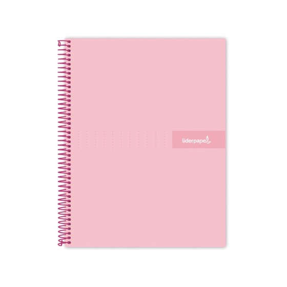 Cuaderno espiral liderpapel a5 micro crafty tapa forrada 120h 90 gr cuadro 5mm 5 bandas6 taladros color rosa