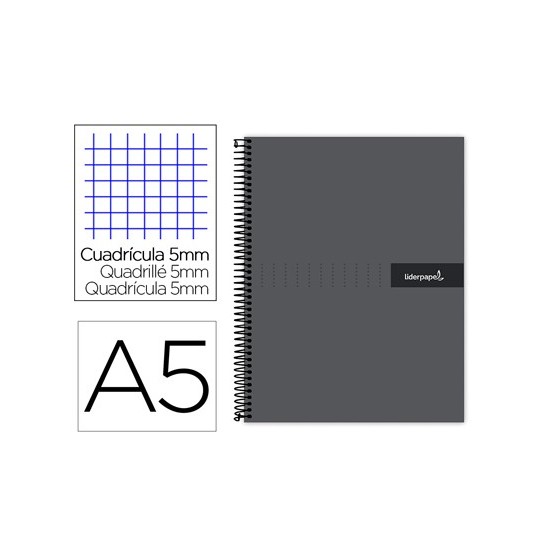 Cuaderno espiral liderpapel a5 micro crafty tapa forrada 120h 90 gr cuadro 5mm 5 bandas6 taladros color negro