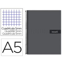 Cuaderno espiral liderpapel a5 micro crafty tapa forrada 120h 90 gr cuadro 5mm 5 bandas6 taladros color negro