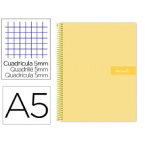 Cuaderno espiral liderpapel a5 micro crafty tapa forrada 120h 90 gr cuadro 5mm 5 bandas6 taladros color amarillo