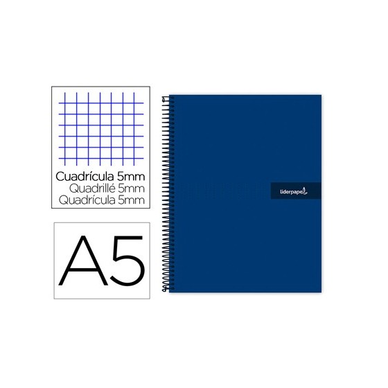Cuaderno espiral liderpapel a5 micro crafty tapa forrada 120h 90 gr cuadro 5mm 5 bandas6 taladros color azul