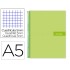 Cuaderno espiral liderpapel a5 micro crafty tapa forrada 120h 90 gr cuadro 5mm 5 bandas6 taladros color verde