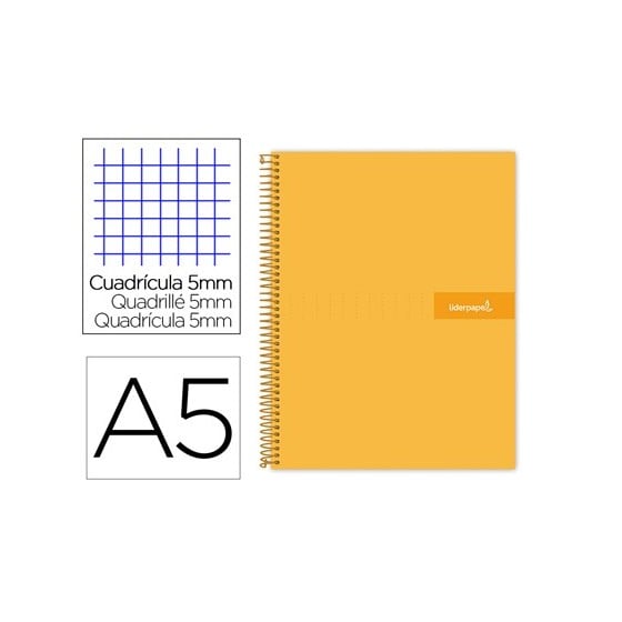 Cuaderno espiral liderpapel a5 micro crafty tapa forrada 120h 90 gr cuadro 5mm 5 bandas6 taladros color naranja