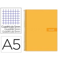 Cuaderno espiral liderpapel a5 micro crafty tapa forrada 120h 90 gr cuadro 5mm 5 bandas6 taladros color naranja