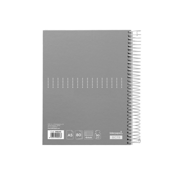 Cuaderno espiral liderpapel a5 crafty tapa forrada 80h 90 gr cuadro 4 mm con margen colores surtidos