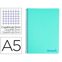 Cuaderno espiral liderpapel a5 micro wonder tapa plastico 120h 90g cuadro 5mm 5 bandas 6 taladros color verde