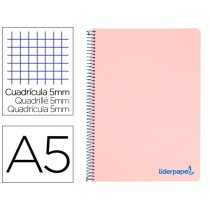 Cuaderno espiral liderpapel a5 micro wonder tapa plastico 120h 90g cuadro 5mm 5 bandas 6 taladros color rosa