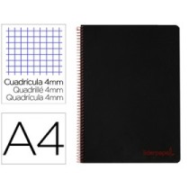 Cuaderno espiral liderpapel a4 wonder tapa plastico 80h 90gr cuadro 4mm con margen color negro