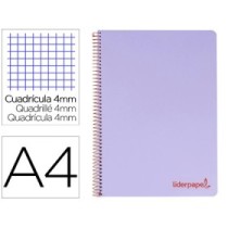 Cuaderno espiral liderpapel a4 wonder tapa plastico 80h 90gr cuadro 4mm con margen color violeta