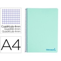 Cuaderno espiral liderpapel a4 wonder tapa plastico 80h 90gr cuadro 4mm con margen color verde