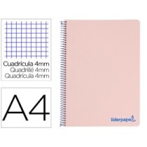 Cuaderno espiral liderpapel a4 wonder tapa plastico 80h 90gr cuadro 4mm con margen color rosa