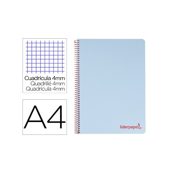 Cuaderno espiral liderpapel a4 wonder tapa plastico 80h 90gr cuadro 4mm con margen color azul