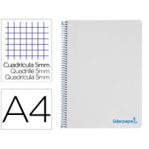 Cuaderno espiral liderpapel a4 micro wonder tapa plastico 120h 90 gr cuadro 5 mm 5 bandas 4 taladros color gris