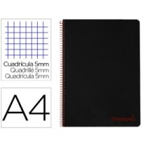 Cuaderno espiral liderpapel a4 micro wonder tapa plastico 120h 90 gr cuadro 5 mm 5 bandas 4 taladros color negro