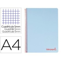 Cuaderno espiral liderpapel a4 micro wonder tapa plastico 120h 90 gr cuadro 5 mm 5 banda4 taladros color celeste