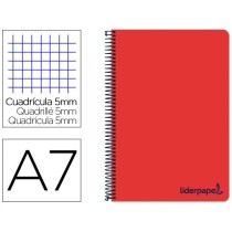 Cuaderno espiral liderpapel a7 micro wonder tapa plastico 100h 90 gr cuadro 5mm 4 bandas color rojo