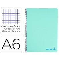 Cuaderno espiral liderpapel a6 micro wonder tapa plastico 120h 90 gr cuadro 5mm 4 bandas color verde