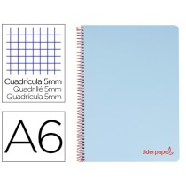 Cuaderno espiral liderpapel a6 micro wonder tapa plastico 120h 90 gr cuadro 5mm 4 bandas color celeste