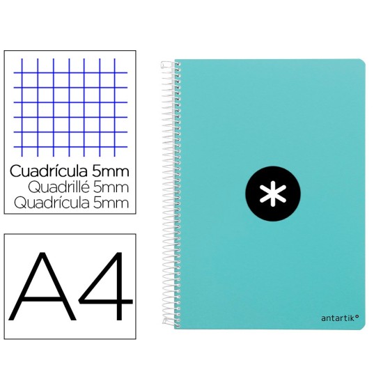 Cuaderno espiral liderpapel a4 micro antartik tapa dura 80h 100 gr cuadro 5mm sin bandas 4 taladros color menta