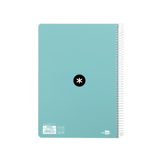 Cuaderno espiral liderpapel a4 micro antartik tapa dura 80h 100 gr cuadro 5mm sin bandas 4 taladros color menta