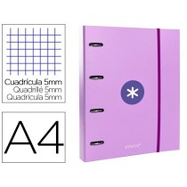 Carpeta con recambio liderpapel antartik a4 cuadro 5mm forrada 4 anillas 40mm redondas color lavanda