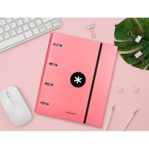 Carpeta con recambio liderpapel antartik a4 cuadro 5mm forrada 4 anillas 40mm redondas color coral