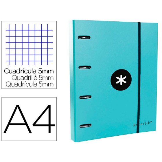 Carpeta con recambio liderpapel antartik a4 cuadro 5mm forrada 4 anillas 40mm redondas color menta