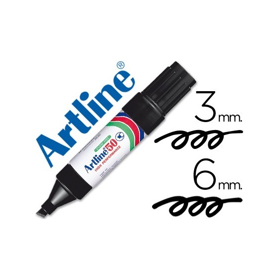 Rotulador artline marcador permanente ek-50 negro punta biselada 6 mm papel metal y cristal