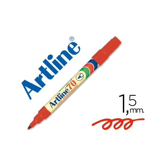 Rotulador artline marcador permanente ek-70 rojo punta redonda 1.5 mm papel metal y cristal