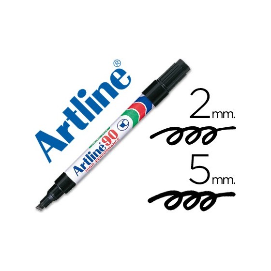Rotulador artline marcador permanente ek-90 negro punta biselada 5 mm papel metal y cristal