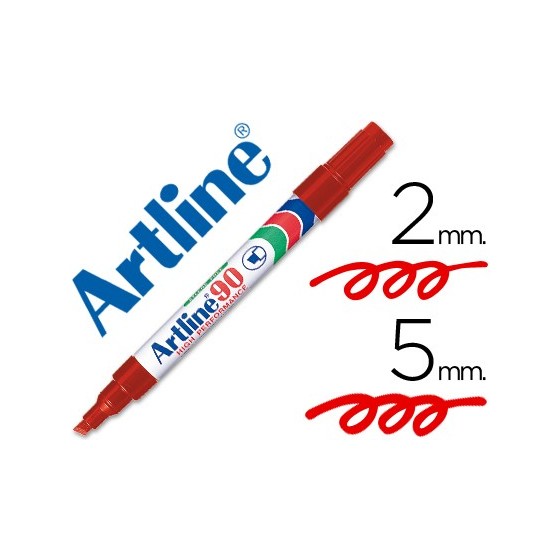 Rotulador artline marcador permanente ek-90 rojo punta biselada 5 mm papel metal y cristal