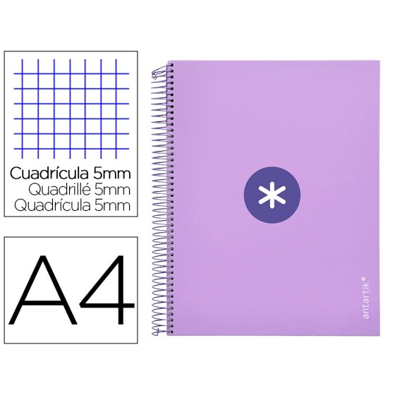 Cuaderno espiral liderpapel a4 micro antartik tapa forrada120h 100 gr cuadro 5mm 5 banda4 taladros color lavanda