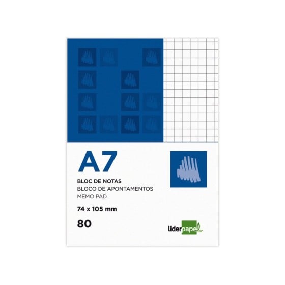 Bloc notas liderpapel cuadro 4mm a7 80 hojas 60g/m2 perforado