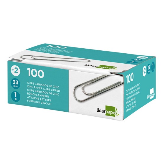 Clips liderpapel nº2 labiados 33 mm caja de 100 unidades