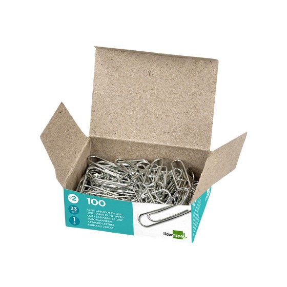 Clips liderpapel nº2 labiados 33 mm caja de 100 unidades