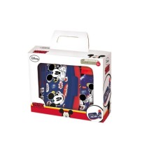 Set De Botella Y Sandwichera + Cubiertos Mickey Mouse Happy Smiles 