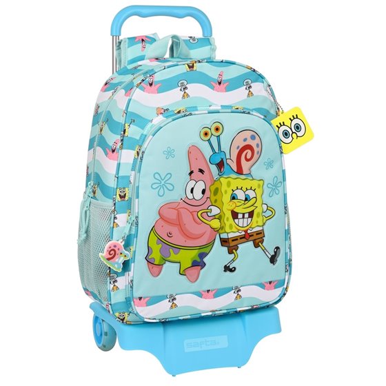 Mochila Escolar Con Carro Bob Esponja Stay Positive 33 x 42 x 14 cm.