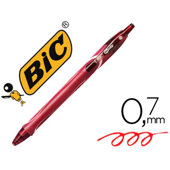 Boligrafo Bic Gelocity Quick Dry Retractil Tinta Gel Rojo Punta De 0,7 Mm