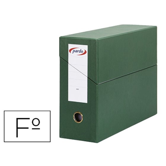 Caja Transferencia Pardo Folio Forrado Extra Doble Lomo 80 Mm Estuche Interior Con Tarjetero Verde