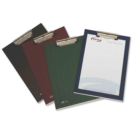 Portanotas Pardo Carton Forrado Pvc Folio Con Pinza Metalica Negro