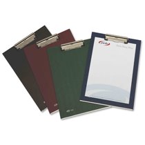 Portanotas Pardo Carton Forrado Pvc Folio Con Pinza Metalica Negro